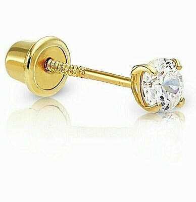 #ad 1 Genuine Diamond Tiny Stud Screw Back Earring in 14k Solid Yellow gold $37.05