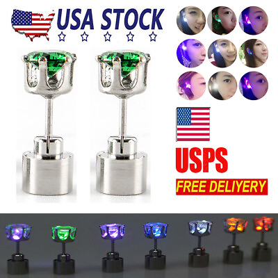 #ad 1 Pair Colors Changing LED Light Up Earrings Ear Studs Flash For Party $4.99
