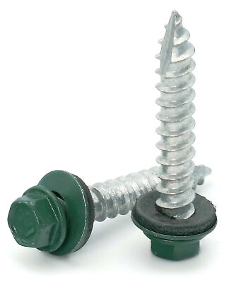 #ad #14 Hex Washer Head Roofing Screws Mechanical Galvanized Green Finish $240.00