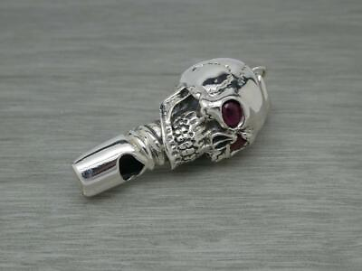 #ad New Antique Style Silver Working Ruby Eyes Skull Whistle 15 Grams GBP 59.99