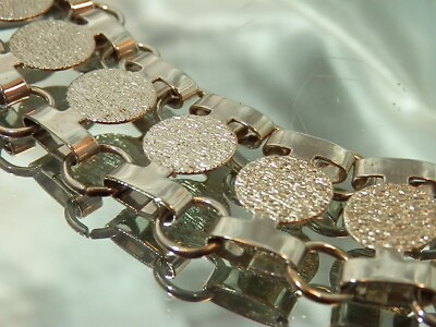 #ad Vintage 70#x27;s Wide Groovy Silver Tone Sarah Signed Box Clasp Bracelet 593M3 $18.74