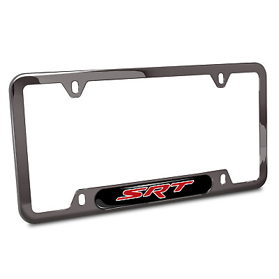 #ad Dodge Jeep SRT Logo Black Insert Gunmetal Chrome Plate Frame $45.99