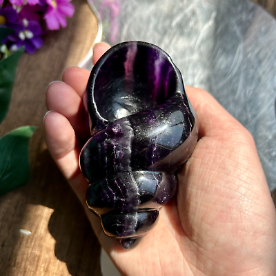 #ad 420g Hand Carved Purple Fluorite Quartz Crystal Conch Carving Display Healing $45.00