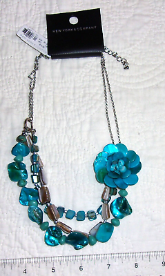 #ad New York amp; Co Multi Strand Blue Shell Floral Pendant Necklace New N7 $12.00