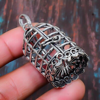 #ad Silver Cage Gemstone Handmade Gift Jewelry Pendant 1.97quot; r668 $8.99