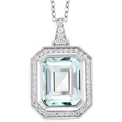 #ad 925 Sterling Silver Sky Blue Simulated Aquamarine Necklace 4.64 Cttw $49.99