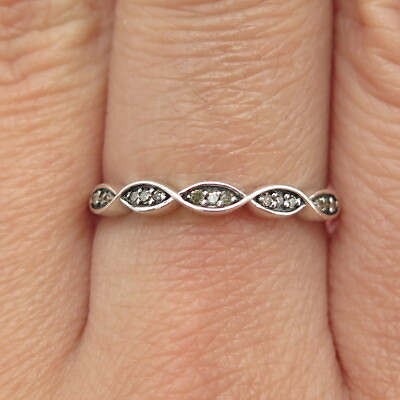 #ad 925 Sterling Silver Real Round Cut Diamond Half Eternity Eye Link Ring Size 8.25 $44.95
