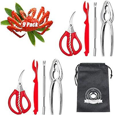 #ad 9Pcs Seafood Tools Set Crab Lobster Crackers Stainless Steel Assorted Colors $13.92