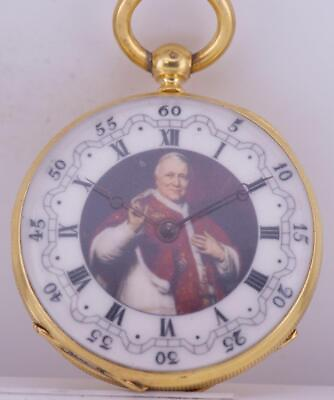 #ad Antique Pocket Watch Gilt Silver Award Vatican City Pope Pius IX Enamel Dial $1067.33