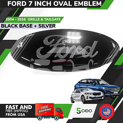 #ad FORD 7 INCH FRONT GRILLE TAILGATE EMBLEM BLACK SILVER 3D OVAL HQUALITY $21.99