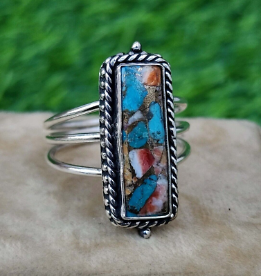 #ad Oyster Copper Turquoise Stone 925 Sterling Silver Unique Handmade Ring H125 $12.00