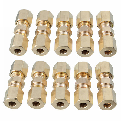#ad 10 PCS Straight Brass Brake Line Compression Fitting Unions For OD Tubing 3 16quot; $11.89