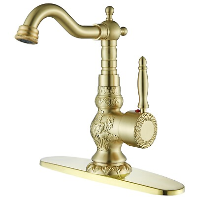 #ad Gold Brass Bathroom Sink Faucet Single Handle Vanity Basin Mixer Faucet w Cover $49.00