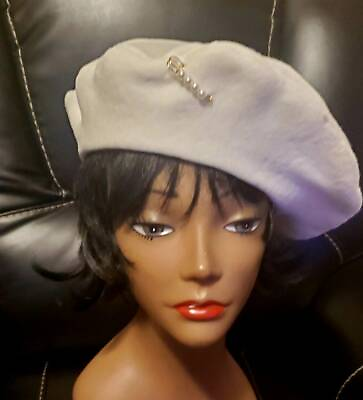 #ad Large Solid Cream White French Fleece Beret Hat With Brooch $27.99