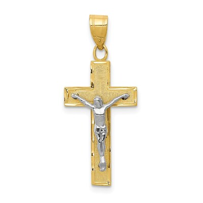 #ad 14K Yellow amp; White Gold Shiny Cut Crucifix Pendant D3689 $159.95
