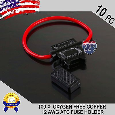 #ad 10PC Pack 12 Gauge ATC In Line Blade Fuse Holder 100% OFC Copper Wire Protection $11.75