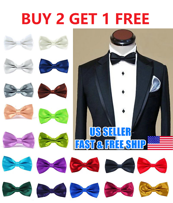 #ad Mens Bowtie PreTied Adjustable Necktie Solid Color Formal Wedding Party Tuxedo $5.99