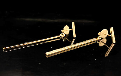 #ad Solid 14K Yellow Gold Front Back Dangle Drop Stud Earrings; Pushback Clasp $249.00