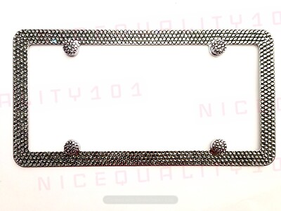 #ad 4 Row Black Diamond On Chrome License Frame Holder Made w Swarovski Crystals $69.99