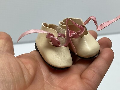 #ad VINTAGE Antique DOLL Accessories Doll Shoes old stock cute style Cream #BA 2 $4.99