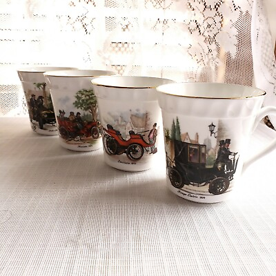 #ad CROWN STAFFORDSHIRE Man Automobile Collection Snack Cup Mug Set of 4 $47.69