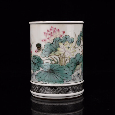 #ad Chinese Pastel Porcelain Handmade Handpainted Exquisite Lotus Brush Pot 19908 $269.99