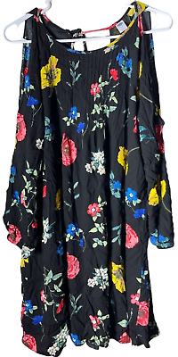 #ad Old Navy Womens long slit sleeve black floral dress 34quot; long size Large L $17.98