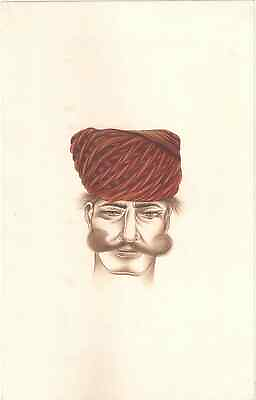#ad Indian Turban Man Original Rajasthan Portrait Miniature Paper Hand Art Painting $39.99