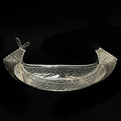 #ad American Sterling Silver and Etched Glass Boat Canoe Dish circa 1900 $743.75