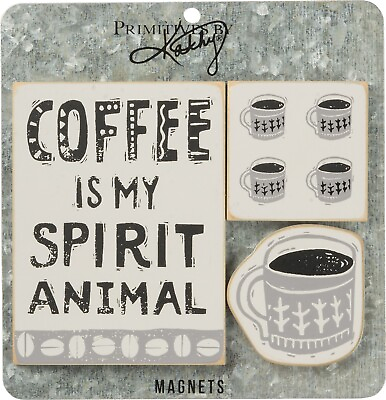 #ad Primitives by Kathy Magnets Set of 3 Coffee Is My Spirit Animal $14.99