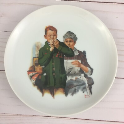 #ad Norman Rockwell Plate Helping Mother Boy Threading Needle Japan $4.50