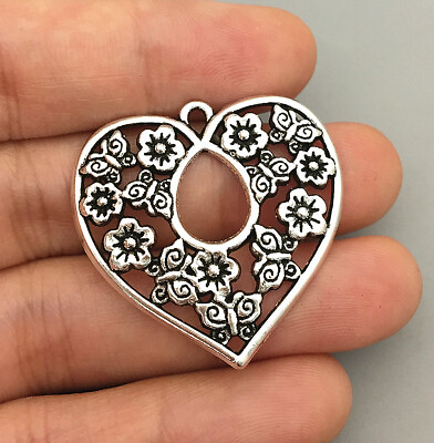 #ad Wholesale 30Pcs Silver Butterfly Flower Heart Charm Pendants DIY Accessories $9.69