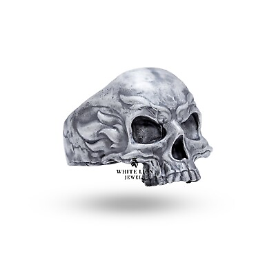 #ad Flames Skull 925 Sterling Silver Skull Head Men Biker Rider Ring Birthday Gift $104.30