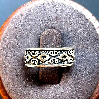 #ad Sterling Silver 925 Peter Stone Diamond Scroll Design Cigar Band 6mm Wide Size 5 $25.00