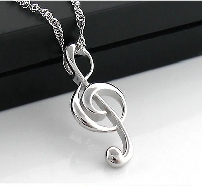 #ad Sterling Silver Treble Clef Music Note Pendant Charm Necklace $18.50