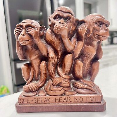 #ad Vintage See Speak Hear No Evil 3 Monkeys Old Clay Terracotta Figurine $48.88