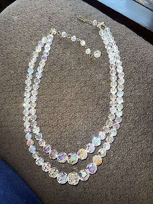 #ad Gorgeous 2 Strand AB Faceted Crystal Necklace Boxed Vivid Color $53.96
