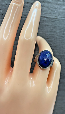 #ad Vintage 925 Sterling Silver Lapis Lazuli Faceted Twisted Band Ring $36.00