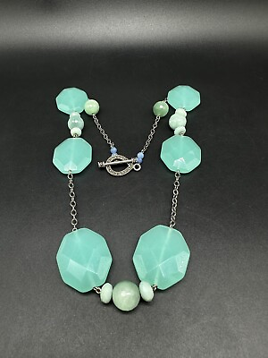 #ad Amazonite 925 Sterling Silver Crystal Gemstone Necklace 22” $65.00