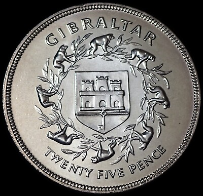 #ad Gibraltar 25 Pence 1977 Elizabeth II Silver Jubilee Coin WCA 7511 GBP 7.99