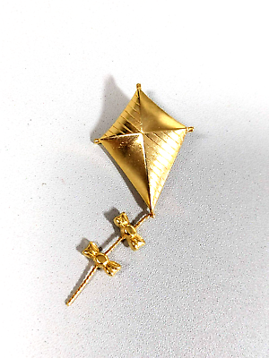 #ad Vintage JJ Gold Tone Kite Pin Articulated With Tail $24.49
