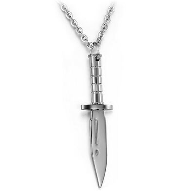 #ad Silver Tone Hunting Dagger Knife Pendant Necklace Steel Chain Charm Metal Punk $7.88