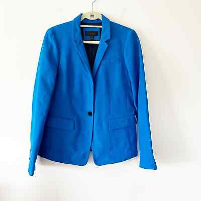 #ad J. Crew 100% Linen Blazer Blue Single Breasted Button Jacket Coat Women Size 10 $62.00