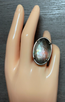 #ad Vintage 925 Sterling Silver Pill Box Poison Large Labradorite Ring 17.85 grams $69.00