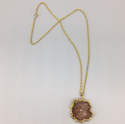 #ad Gold Tone Large Pink Druzy Pendent Necklace 26quot; $10.00