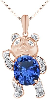 #ad Panda Pendant Necklace Blue Sapphire amp; Simulated Diamond Solid Sterling Silver $134.02
