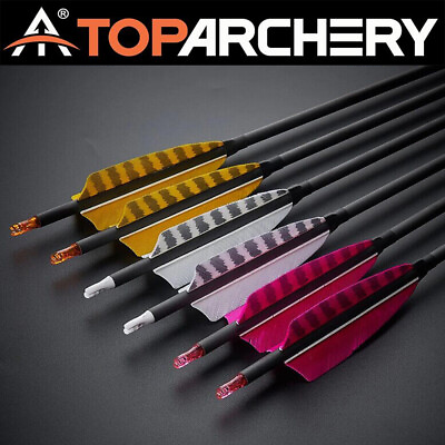 #ad 32quot; Carbon Arrows SP400 Turkey Feather Arrows for Recurve Bow Archery Hunting $45.11