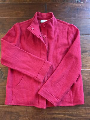 #ad Chicos Boiled Wool Swing Jacket Womens Size 1 Small Red Full Snap $24.00