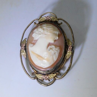 #ad Victorian Cameo Handcrafted Mixed Materials Multi tone Gold Appliques Ornate $69.95