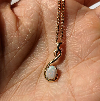 #ad Natural 1ct Solid White Opal 18ct Gold Necklace Pendant Oval Cabochon Australian AU $499.00